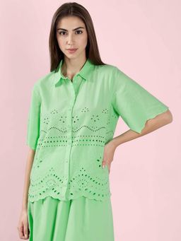 VERO MODA - Green Self Design Regular Fit Shirt