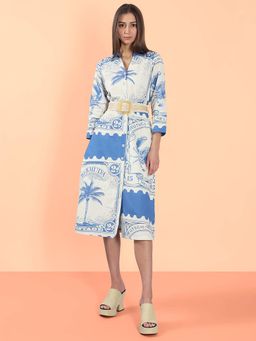 VERO MODA - White Printed Shirt Dress with Belt (Set of 2)