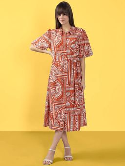 VERO MODA - Rust Printed Shirt Dress with Belt (Set of 2)
