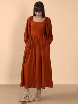 VERO MODA - Rust Square Neck Midi Dress