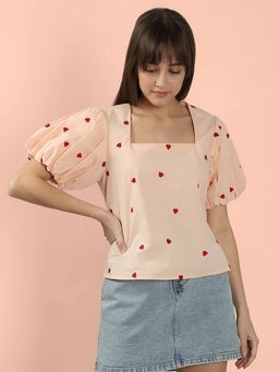 VERO MODA - Peach Embroidered Heart Top