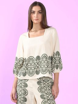 VERO MODA - Ecru Printed Top