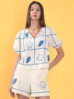 VERO MODA - Ecru Embroidered Top