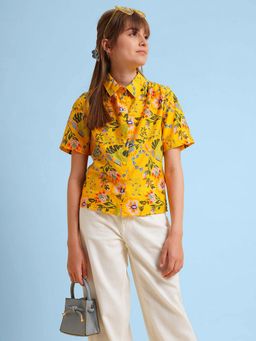 VERO MODA - Girls Yellow Floral Casual Shirt