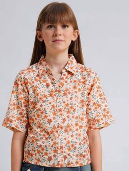 VERO MODA - Girls Brown Floral Casual Shirt