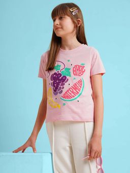 VERO MODA - Girl Graphic Print Regular Fit Pink T-Shirt