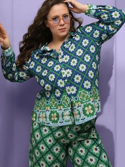 VERO MODA - Women Green Viscose Floral Shirt