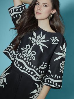 VERO MODA - Women Black Cotton Boat Neck Top