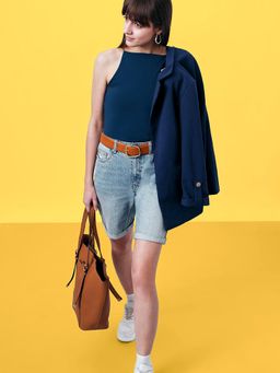 VERO MODA - Women Blue Cotton Shoulder Straps Top