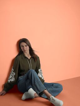 VERO MODA - Women Green Cotton Collar Neck Blouse