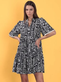 VERO MODA - Women Black and White Printed Mini Dress