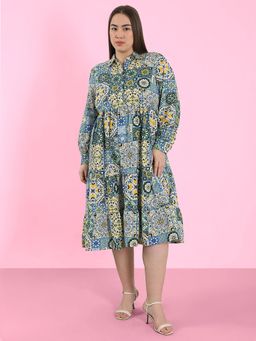 VERO MODA - Women Curve Blue Printed Shirt Midi Dress
