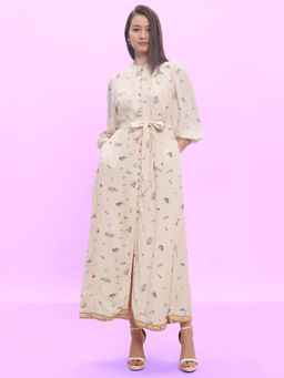 VERO MODA - Beige Ecru Printed Maxi Dress with Belt (Set of 2)