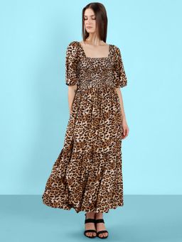 VERO MODA - Brown Animal Print Maxi Dress