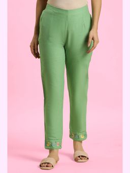 W - Green Solid/plain Slim Pant