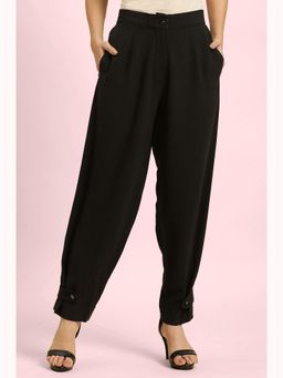 W - Black Solid/plain Straight Pant