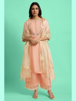 W - Pink Solid Kurta, Parallel Pant & Dupatta (Set of 3)