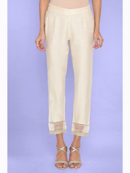 W - Beige Solid Slim Pant