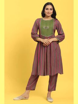 W - Multi-Color Stripes Kurta & Straight Pants (Set of 2)