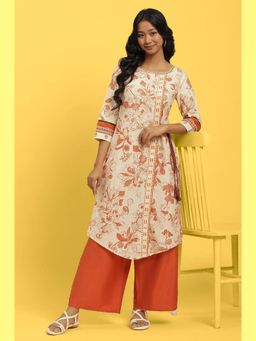 W - White Floral Kurta & Parallel Pants (Set of 2)