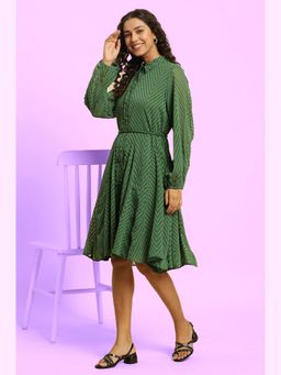 W - Green Solid Knee Length Dress (Set of 2)