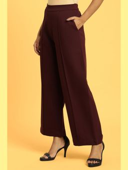 W - Burgundy Solid Straight Trouser
