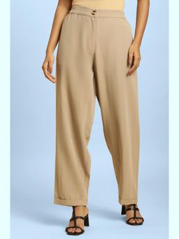 W - Beige Solid Straight Trouser
