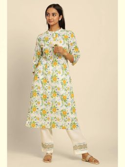 W - Floral Kurta White