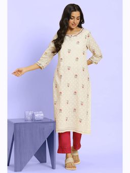 W - Off White Floral Kurta