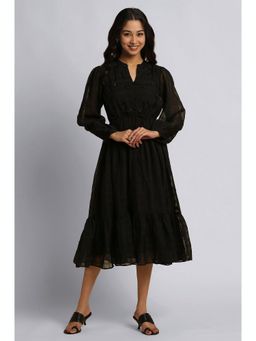 W - Black Checked Print Georgette A-Line Dress