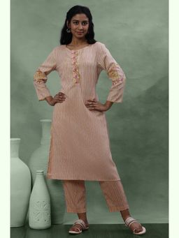 W - Women Yellow Striped Print Rayon A-Line Kurta