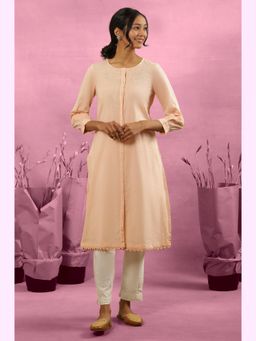 Folksong - Women Pink Embroidered Cotton Straight Kurta