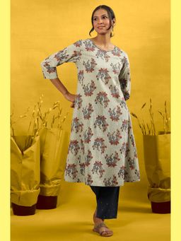 Folksong - Women Green Printed Cotton A-Line Kurta