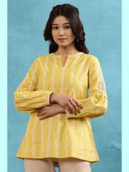 W - XXXWomen Yellow Floral Print Cotton Straight Top