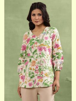 W - Floral Print Cotton A-Line Top