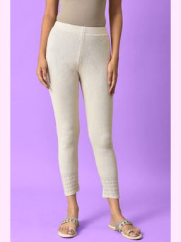 W - Regular Fit White Acrylic Leggings for Women