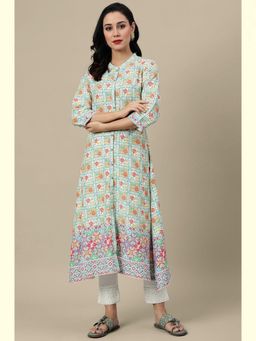 W - Printed Mandarin Neck Viscose White Kurta