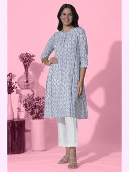 W - Geometric Round Neck Cotton White Kurta