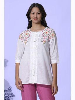 W - Embroidered Floral Thread Work Cotton Top