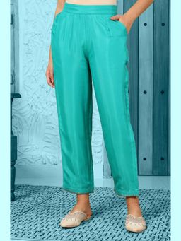 W - Turquoise Sequined Shantung Straight Pant