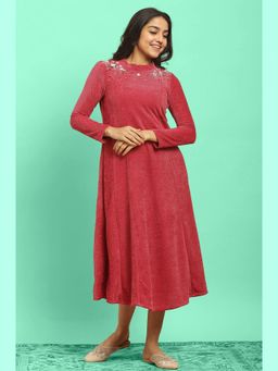 W - Red Embellished Winter Flared Dress