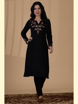 W - Black Solid Acrylic A-Line Kurta for Women