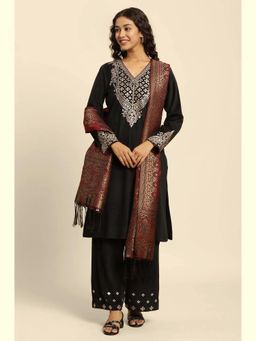 W - Black Paisley Kurta with Palazzo and Dupatta (Set of 3)
