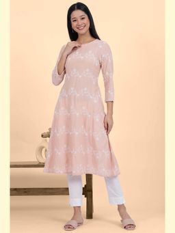 W - Peach Embroidered Rayon Kurta