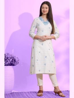 W - Stylish White Check Thread Embroidered Straight Kurta