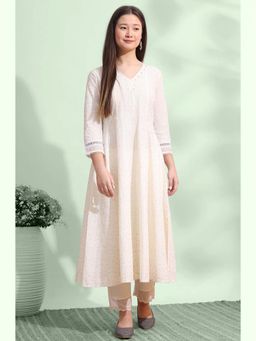 W - Stylish White Printed Embroidered Pure Cotton Anarkali Kurta