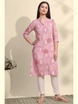 W - Pink Bold Printed Pure Cotton Straight Kurta