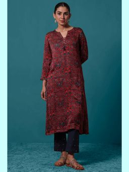 Folksong - Red Block Printed Regular Viscose Kurta