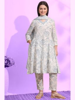 W - V-Neck Floral Kurta with Pant and Dupatta (Set of 3)