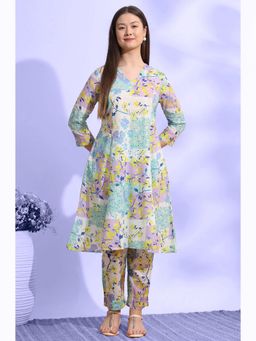 W - V-Neck Floral Kurta with Pant (Set of 2)
